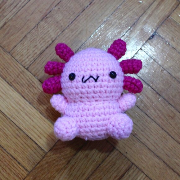 Handmade Crocheted Pink Axolotl Stuffed Toy Animal - Picture 1 of 1